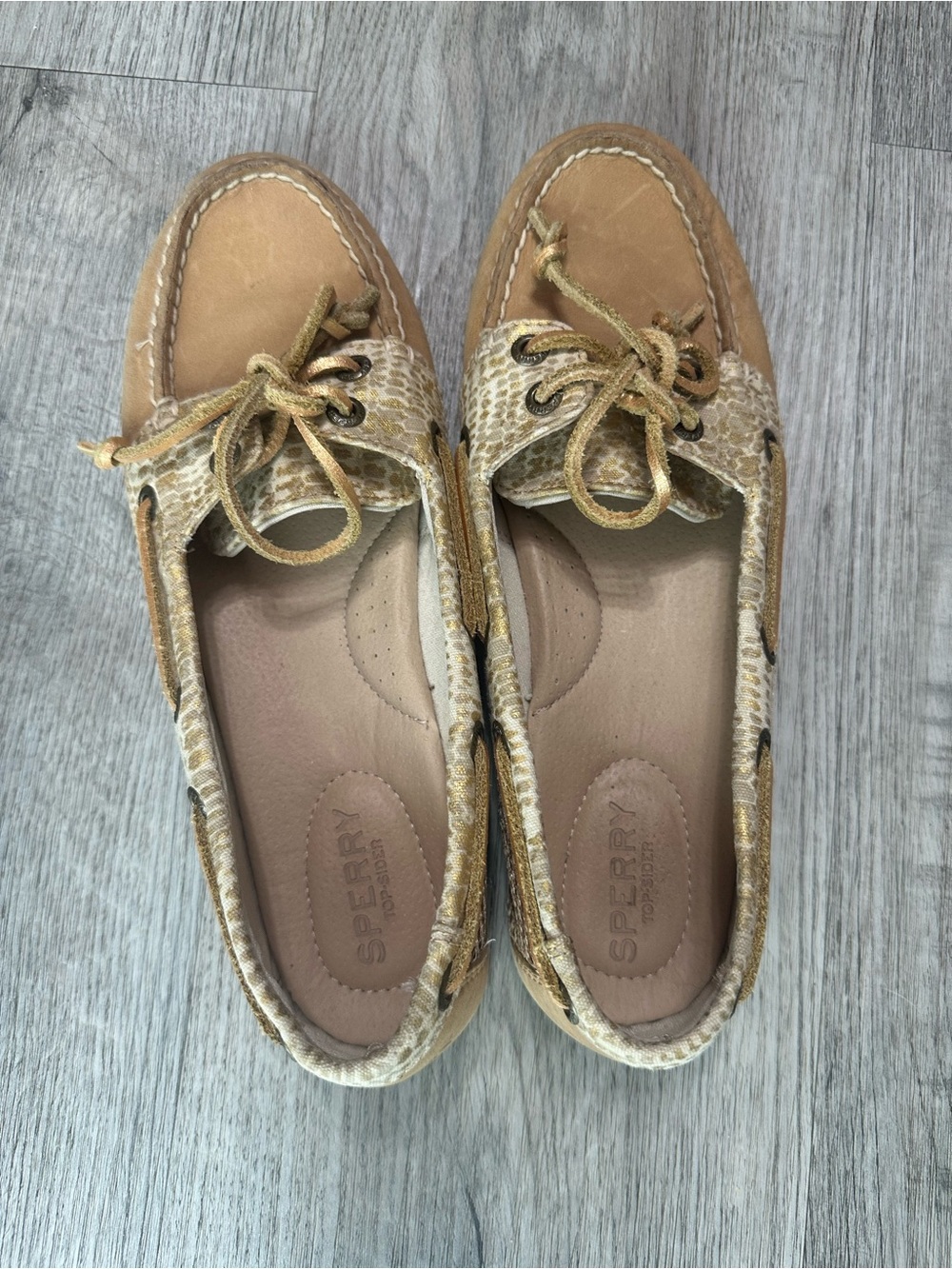 Sperry Women's Tan Snake-Print Moccasin Boat Shoes - Picture 1 of 10